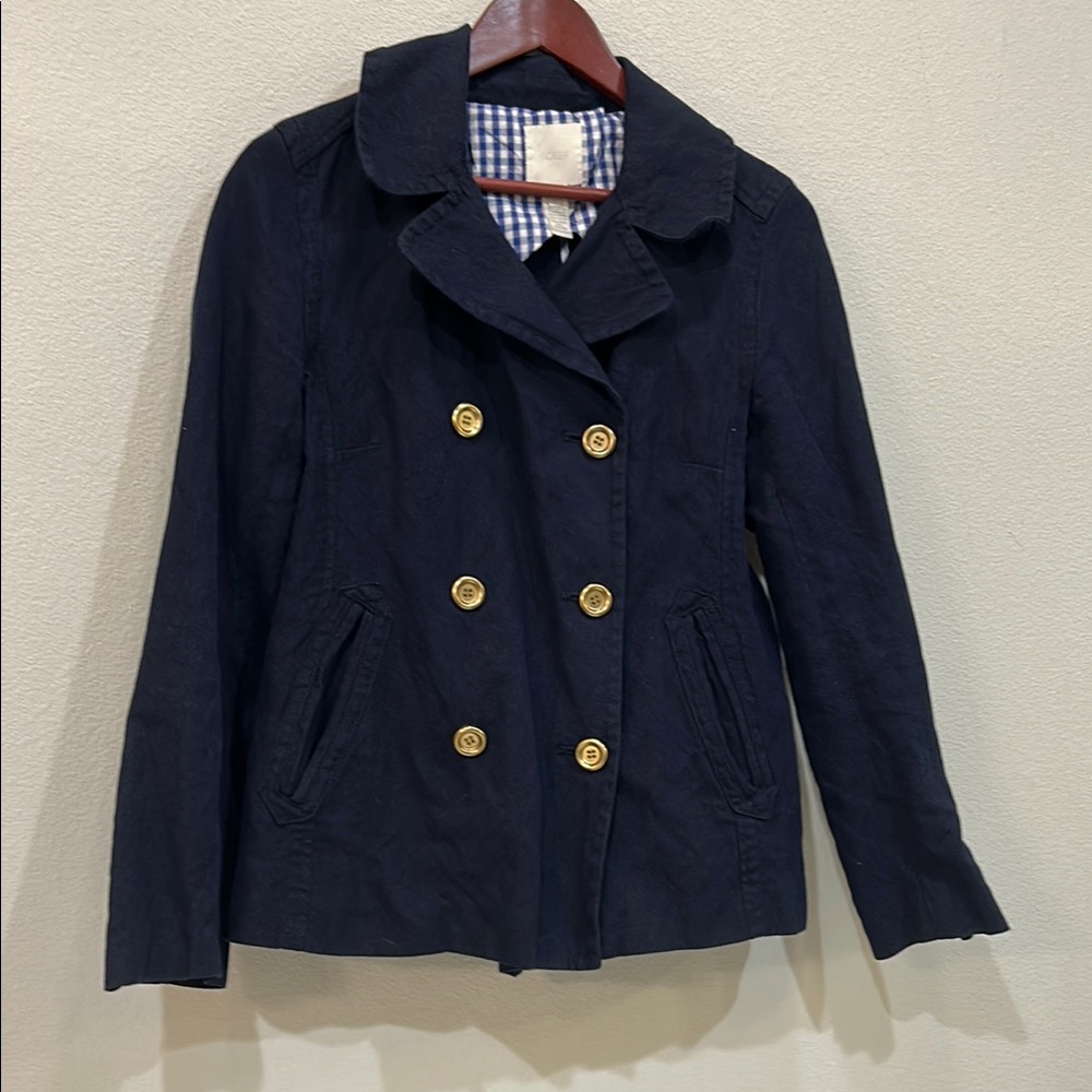 J. Crew Blue and Gold Pea Coat with Classic Tailored Design
